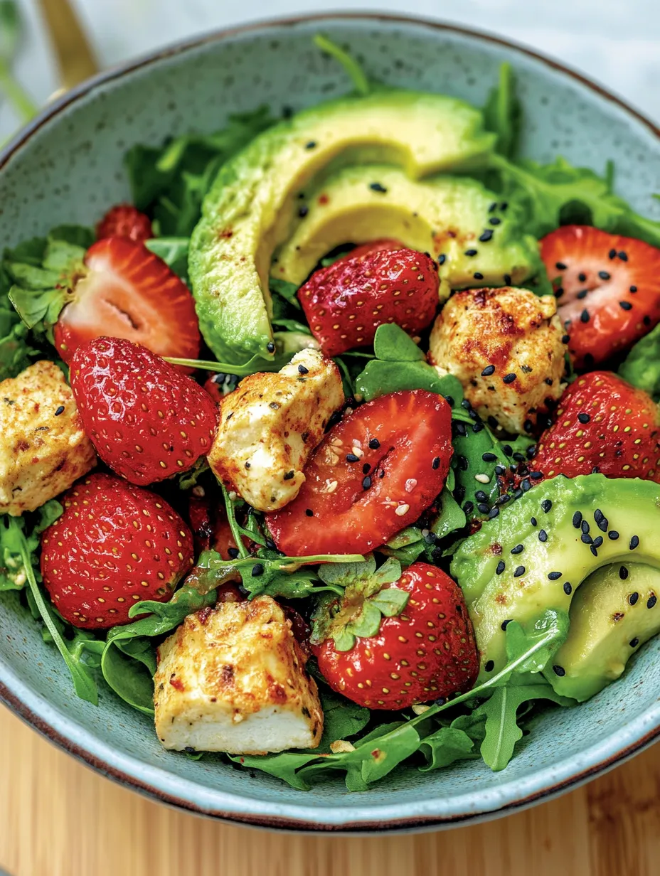 Salade de poulet aux fraises, avocat & burrata – prête en 15 minutes et savoureuse