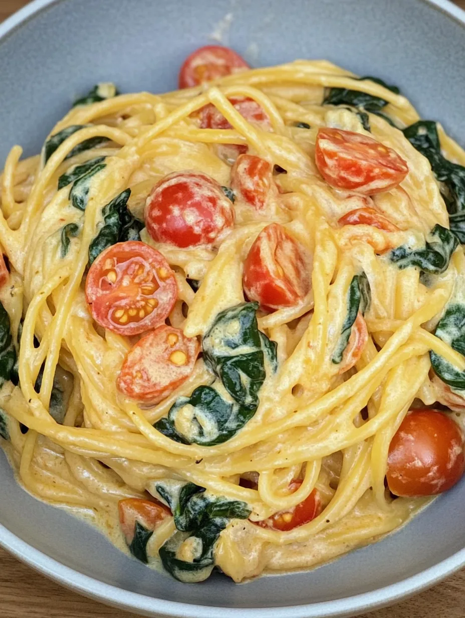 Pâtes crémeuses aux tomates et épinards – Rapide et délicieuse