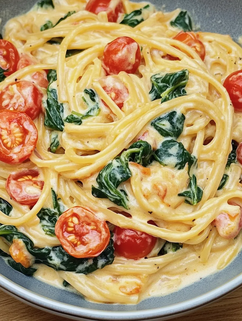 Pâtes crémeuses aux tomates et épinards – Simple et gourmande
