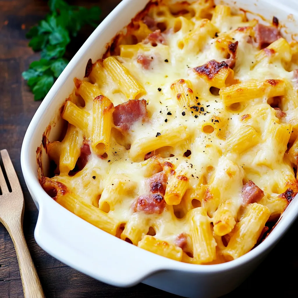 Gratin de pâtes au jambon - plat de pâtes simple au four