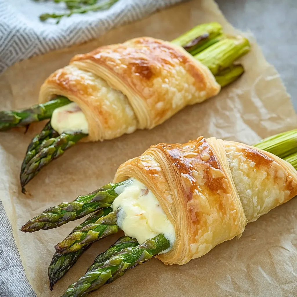 Asperges en pâte feuilletée avec jambon et fromage