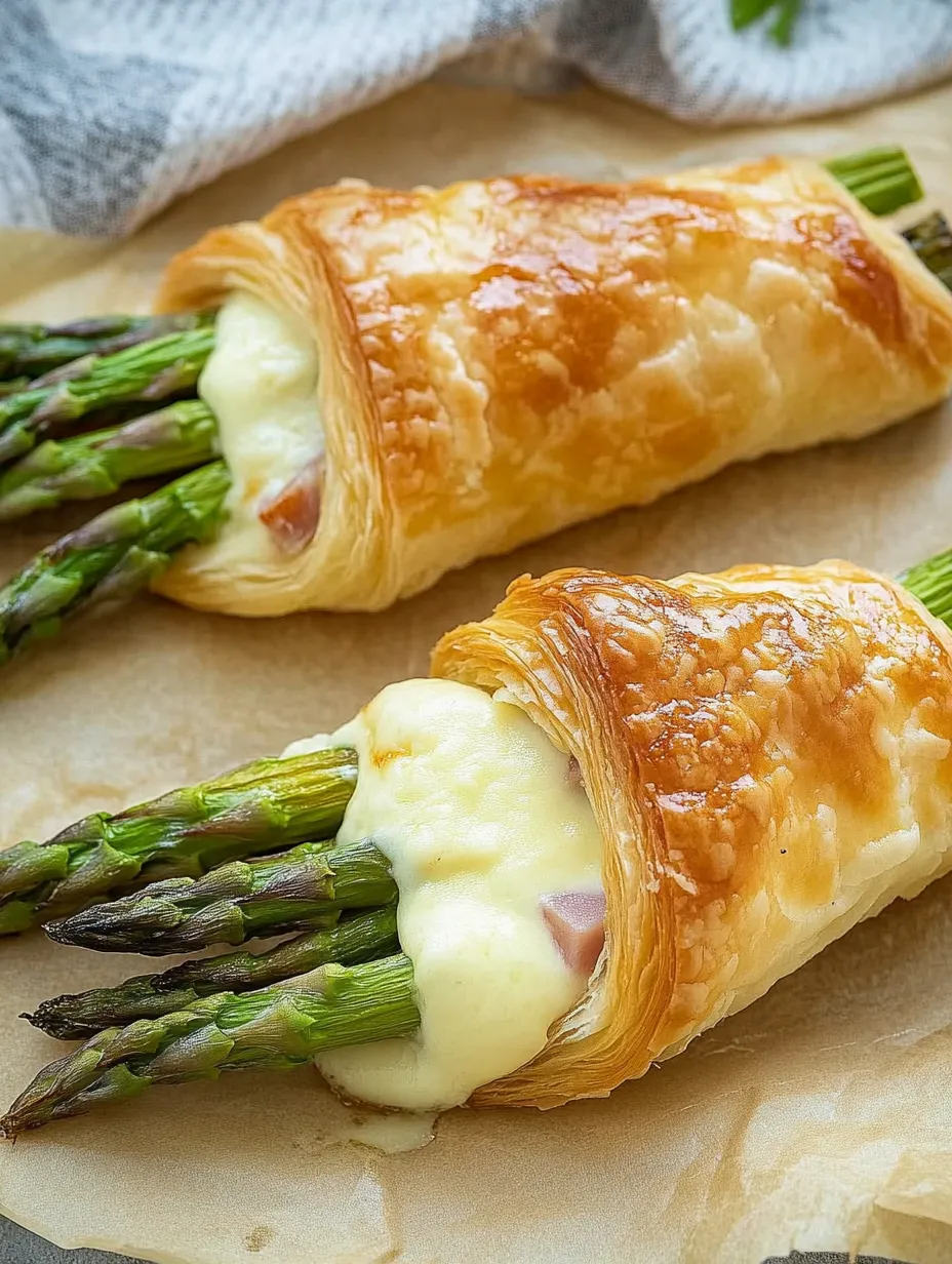 Asperges en pâte feuilletée avec jambon et fromage – Dorées, Croustillantes et Savoureuses