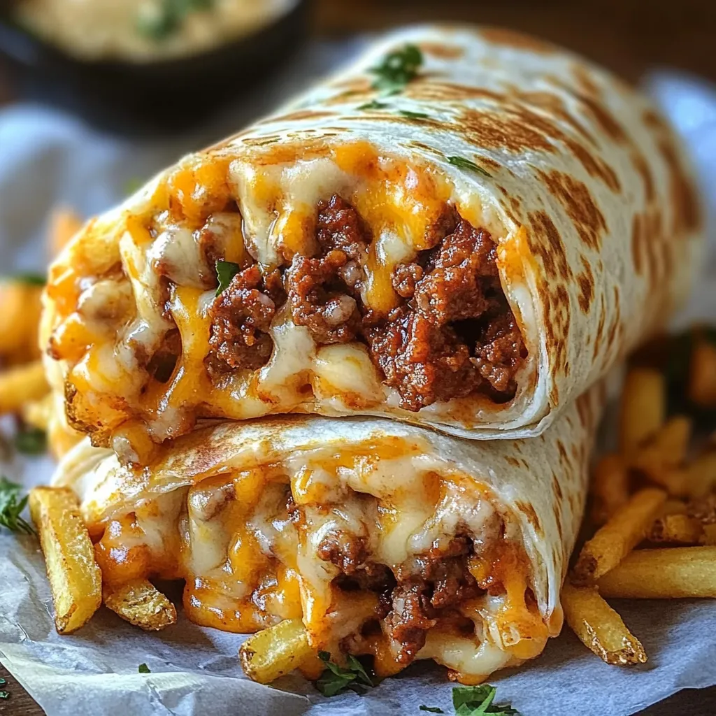 Burrito Frites Fromage Viande – Régal épicé dans un wrap!