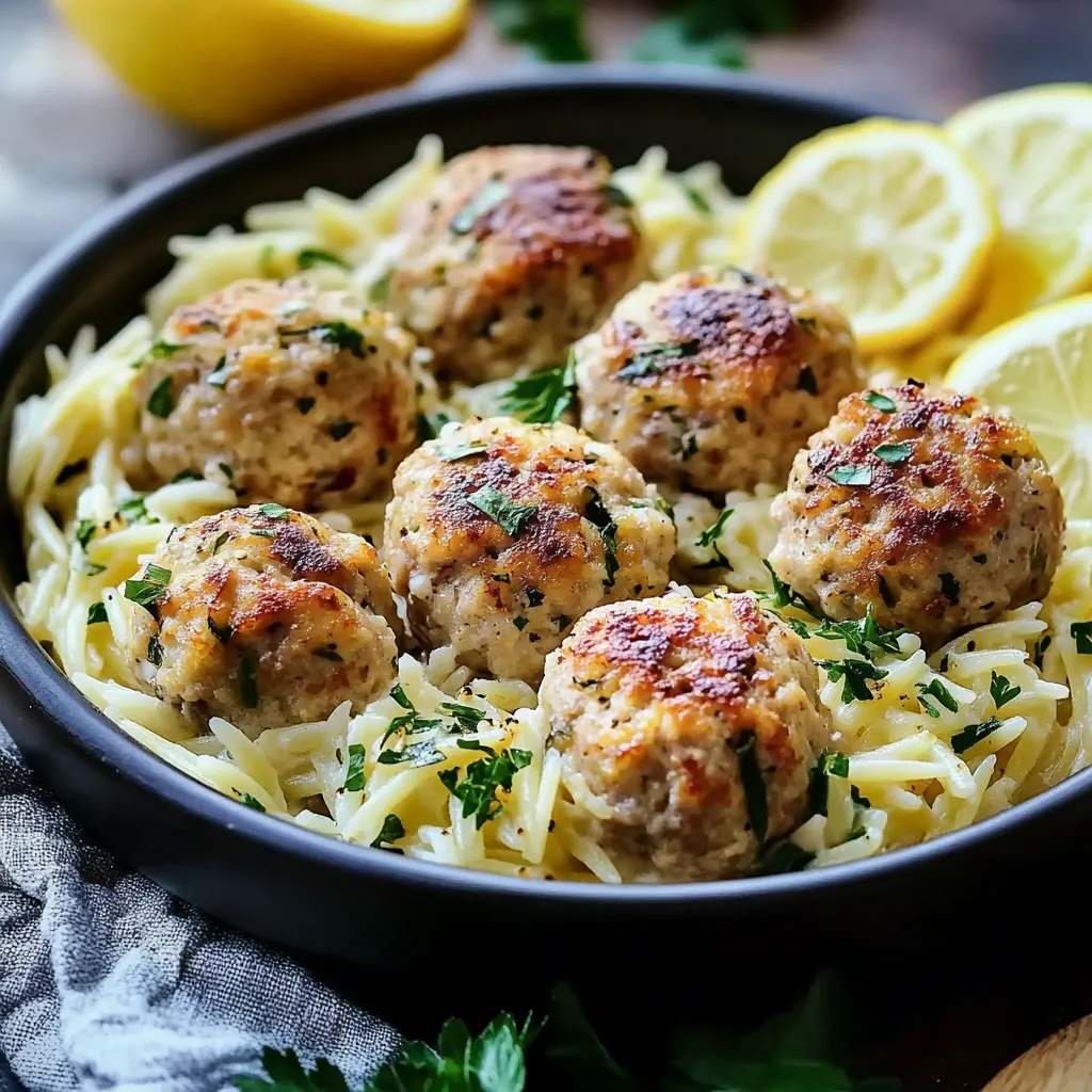 Boulettes de Poulet Citron Feta avec Orzo à l'Ail