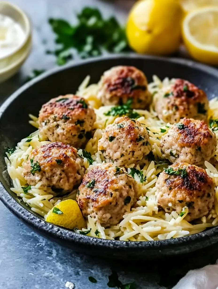 Boulettes de Poulet Citron Feta faciles avec Orzo à l'Ail