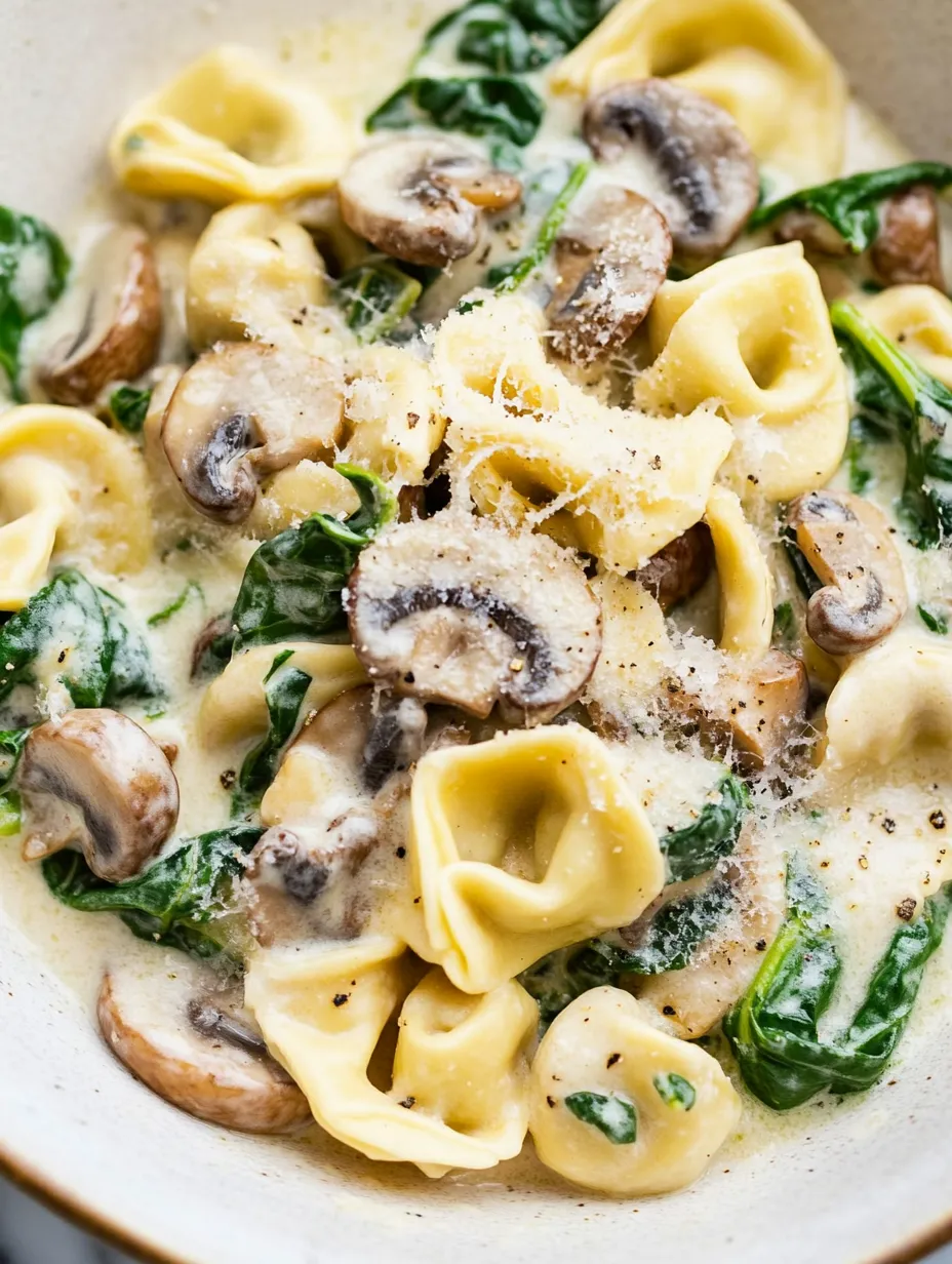 Tortellini Crémeux aux Épinards et Champignons (Une Seule Poêle!)