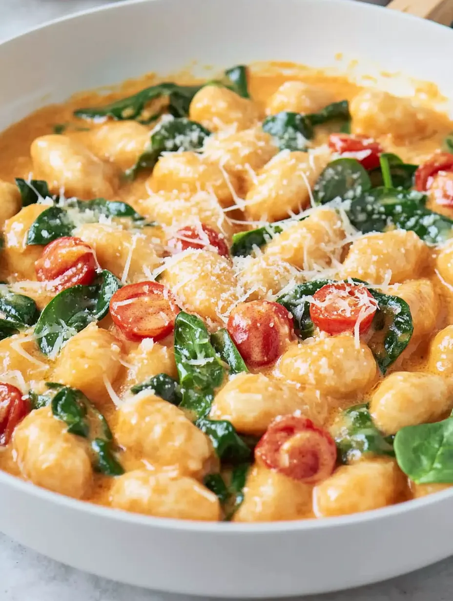 Savoureuse poêlée de gnocchi aux épinards frais & tomates