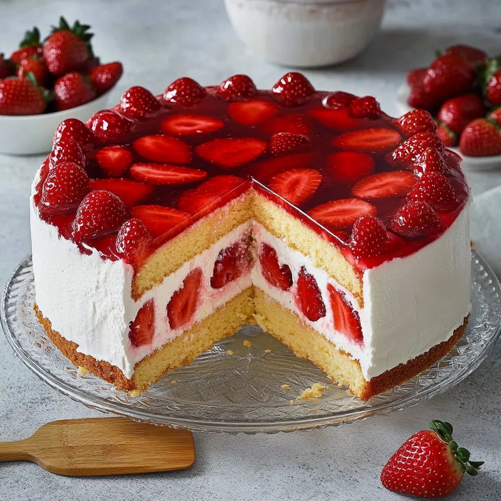 Tarte aux fraises avec génoise et garniture au fromage blanc