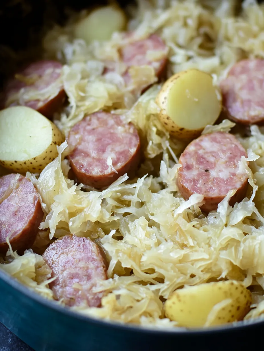 Meilleure recette de saucisse polonaise, choucroute et pommes de terre en mijoteuse