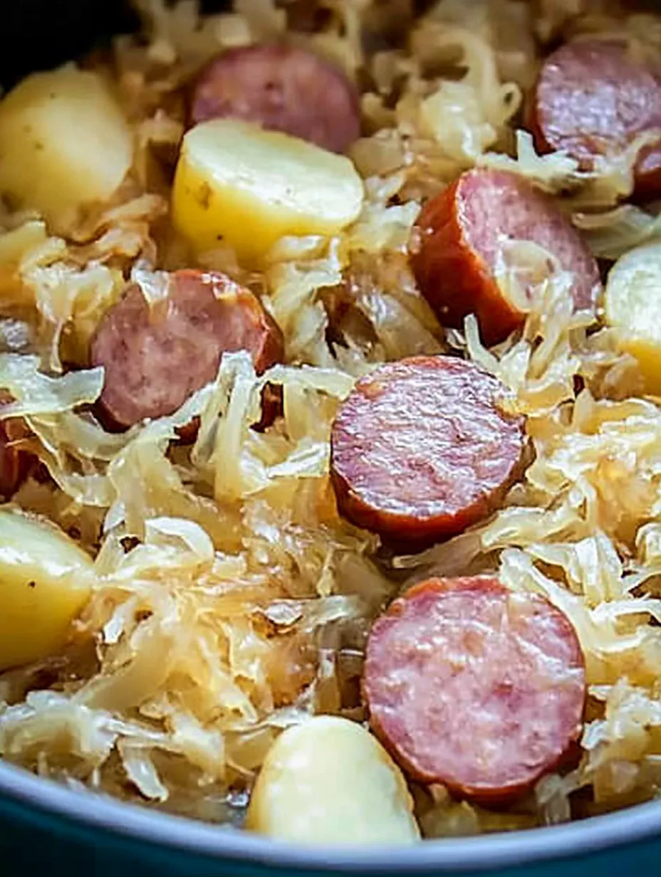 Facile saucisse polonaise, choucroute et pommes de terre en mijoteuse