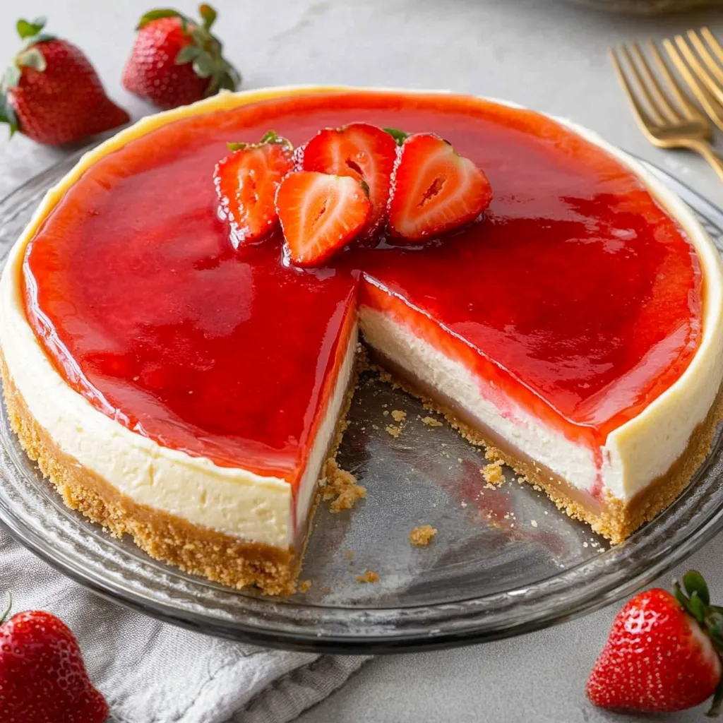 Gâteau au fromage et fraises avec base biscuitée