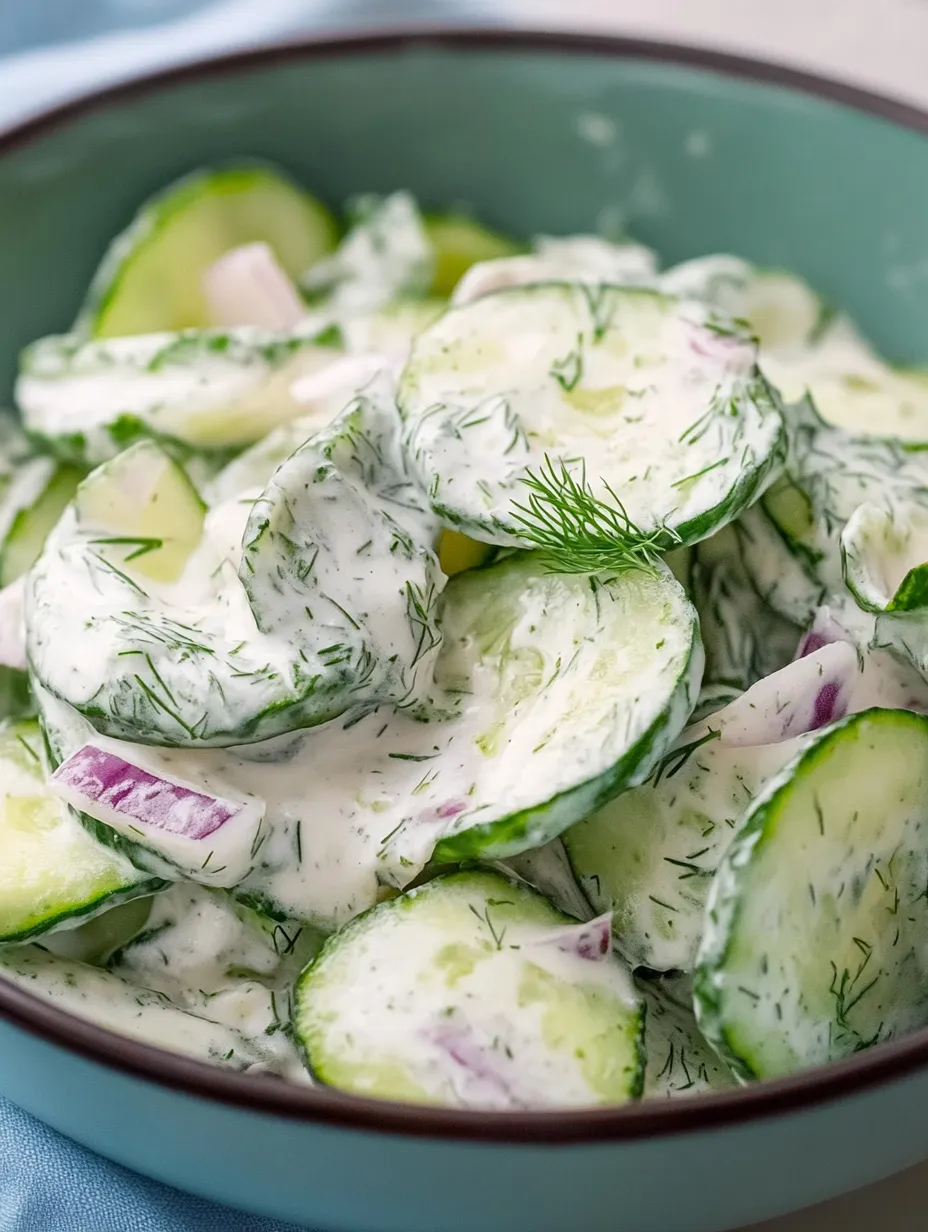 Salade de concombre crémeuse à la crème fraîche - rafraîchissante et délicieuse