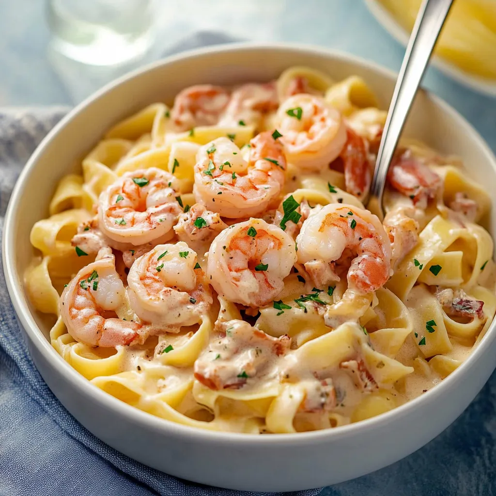 Pasta mit Garnelen in Weißwein-Sahnesauce – mega cremig, einfach & schnell gekocht