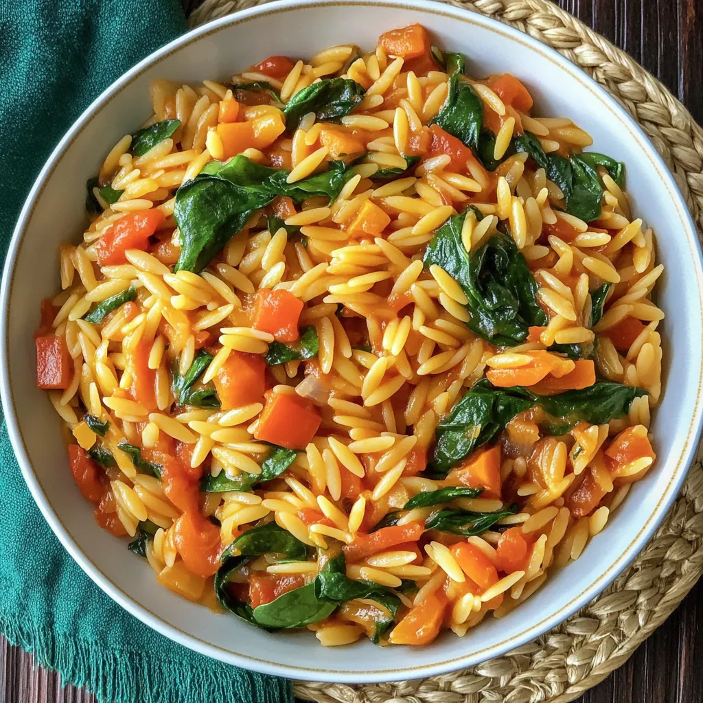 Ragoût de pâtes orzo aux épinards frais
