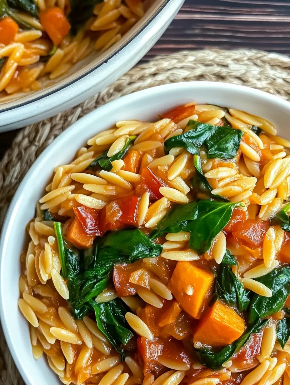 Savoureux ragoût d'orzo avec épinards frais
