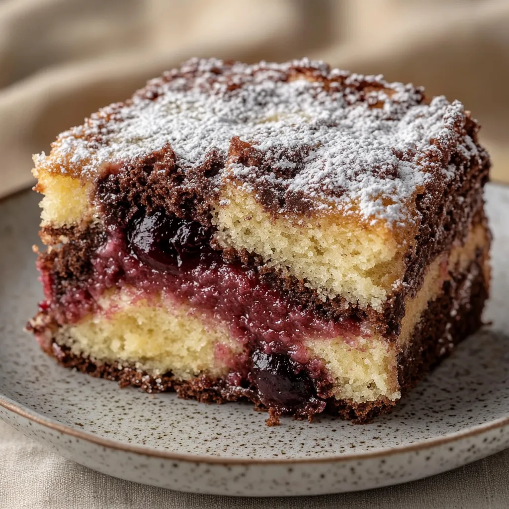 Gâteau marbré aux cerises sur plateau - moelleux & simple