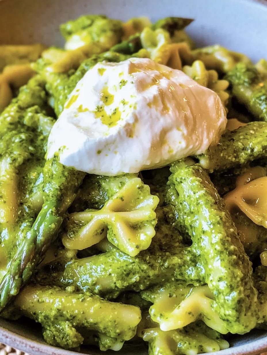 Pâtes printanières au pesto d'ail des ours, asperges & burrata