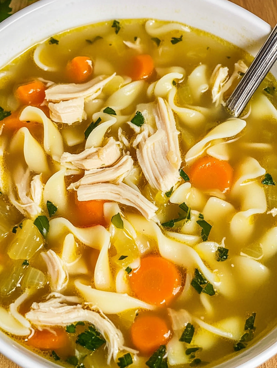 Un bol de soupe poulet et carottes.