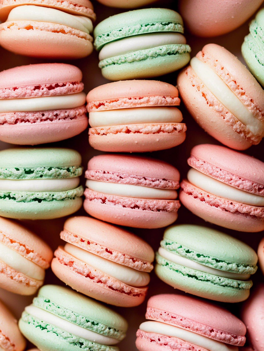 Un macaron rose et vert.