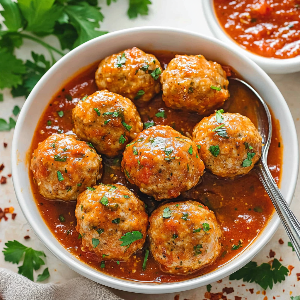 Un bol de boulettes plongées dans une sauce tomate.