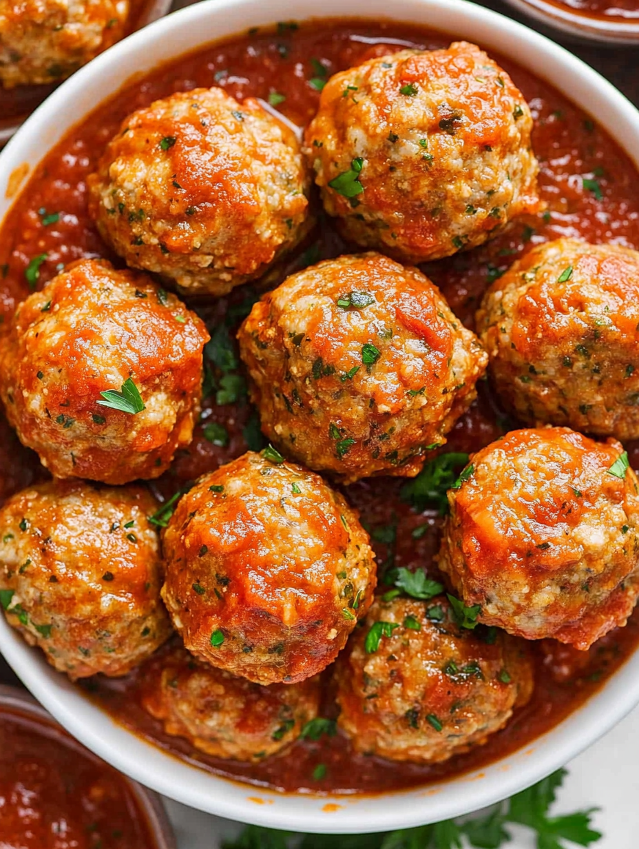 Un bol de boulettes dans une sauce rouge.