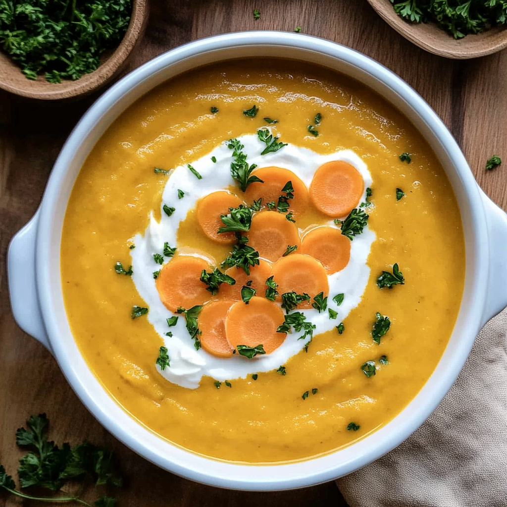 Un bol de soupe carotte-crème.