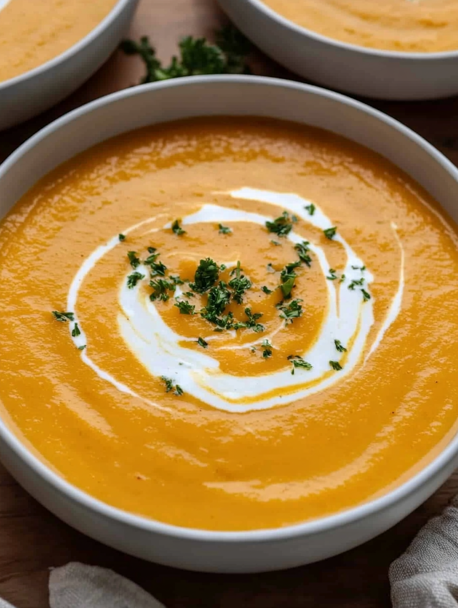 Un bol de soupe avec des herbes fraîches sur le dessus.