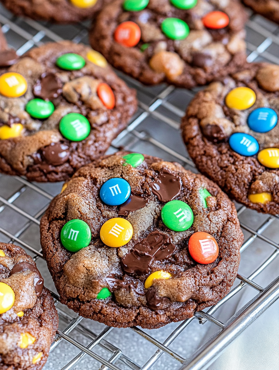 Plateau de biscuits avec M&M's et pépites de chocolat.