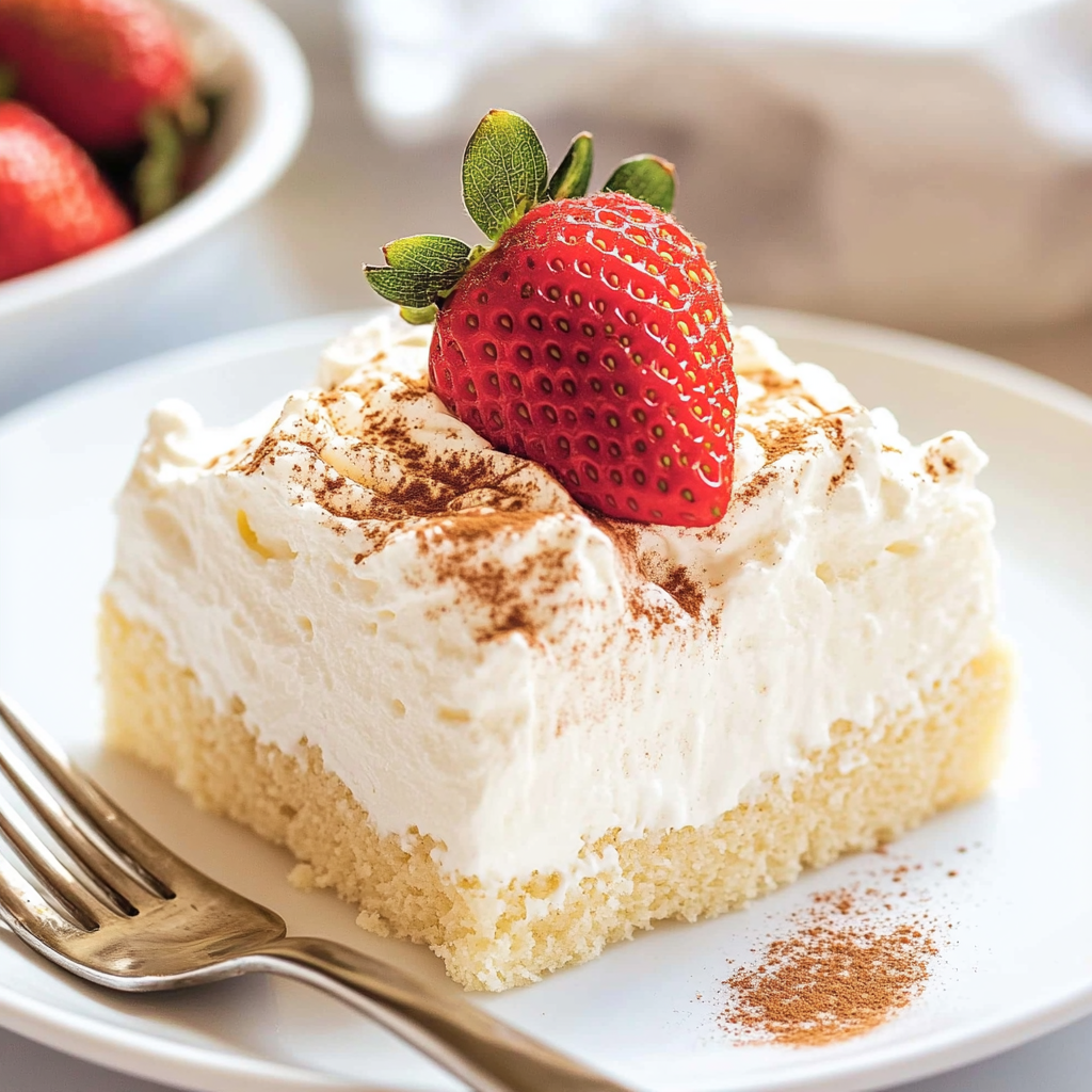 Part de gâteau avec une fraise sur le dessus.