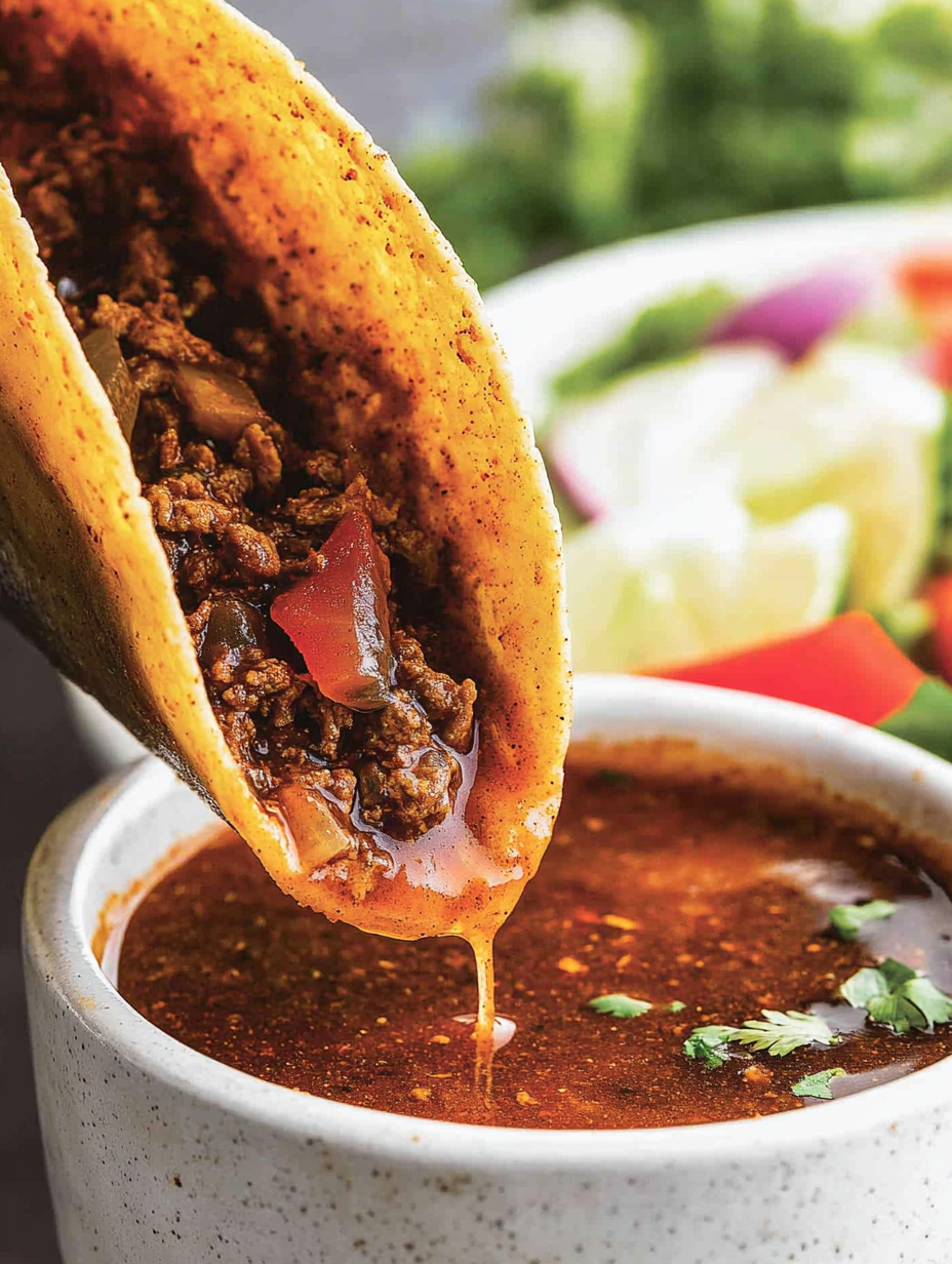 Un bol de sauce chili est versé sur une tortilla.