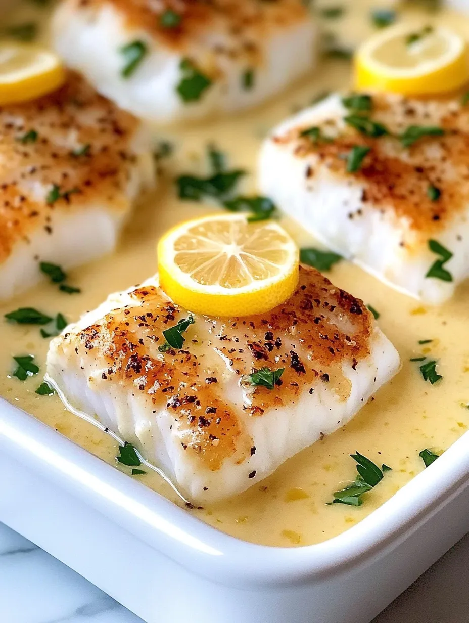 Une assiette de poisson avec des rondelles de citron dessus.