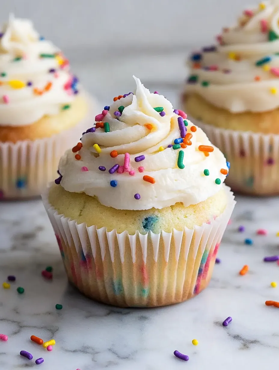 Un cupcake décoré de pépites colorées sur le dessus.