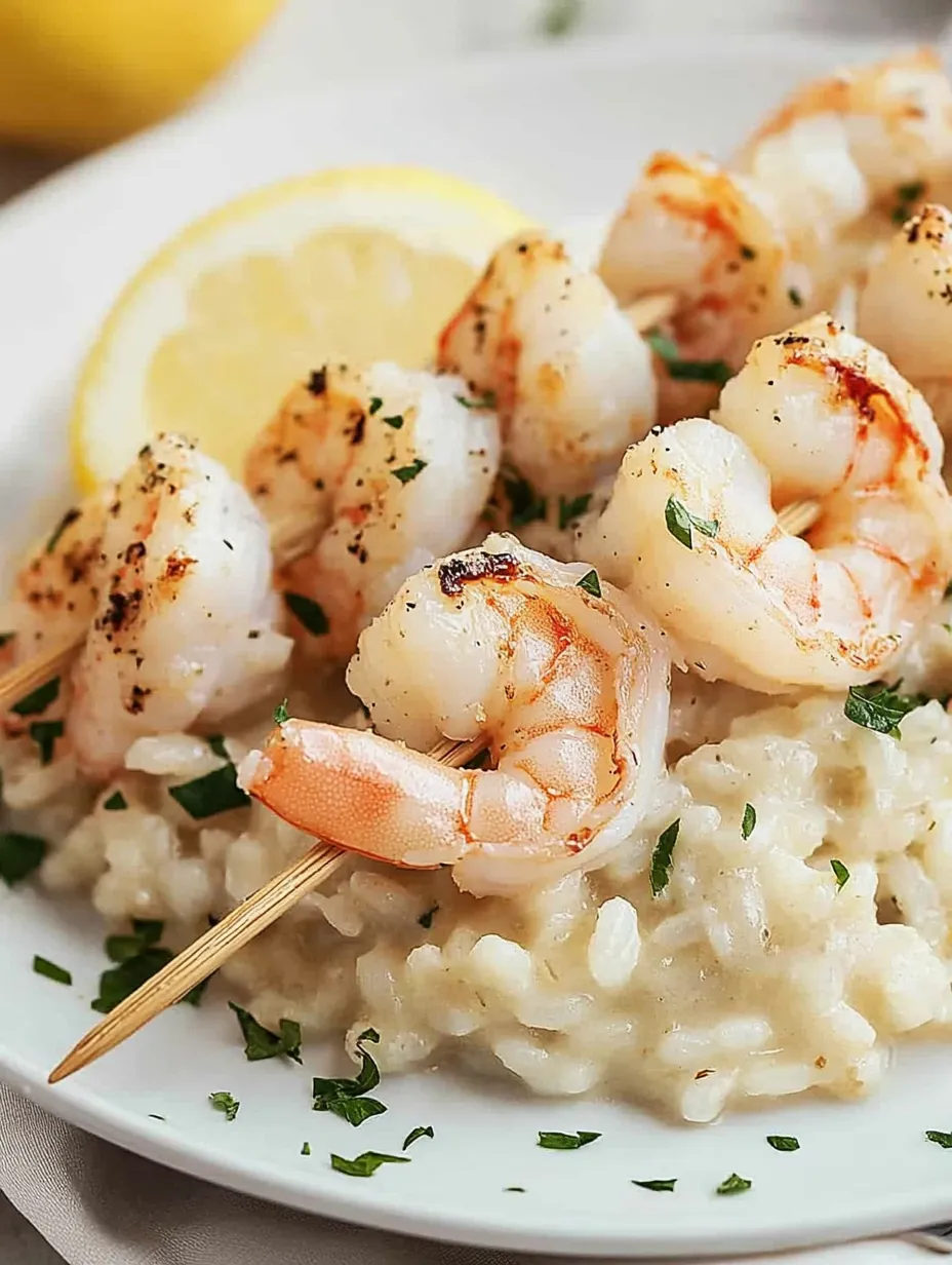 Une assiette de riz et crevettes avec un quartier de citron.