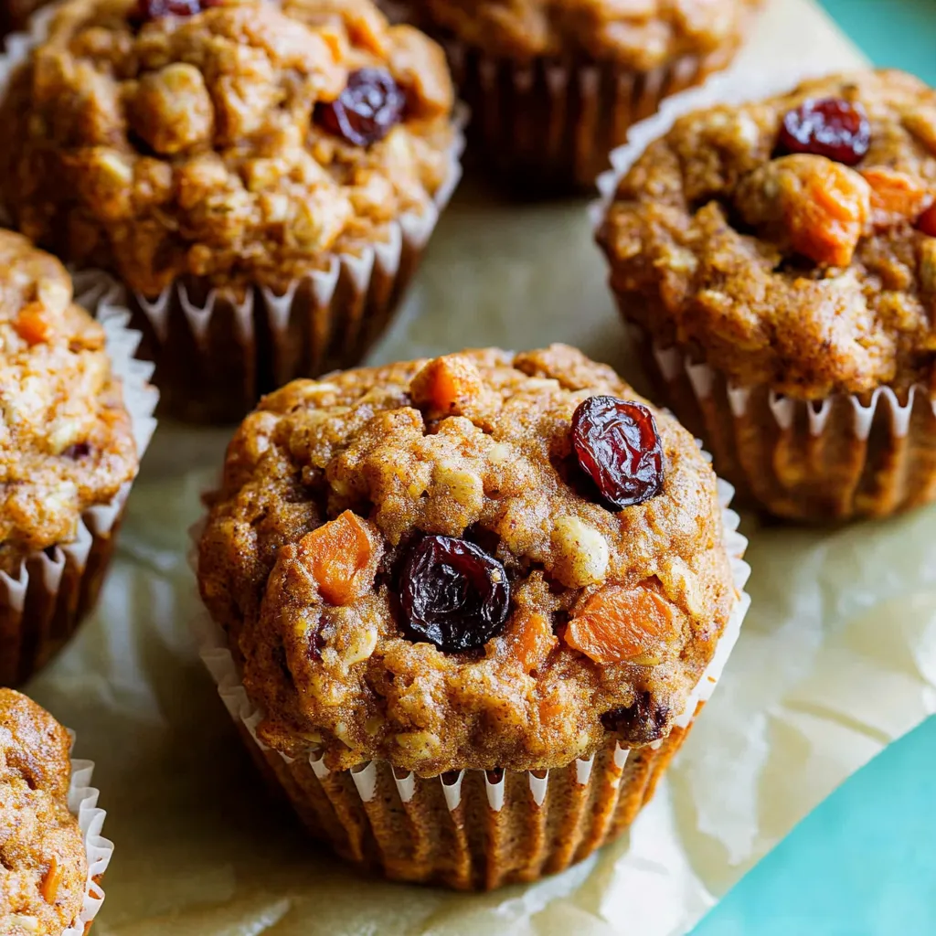 Une assiette de muffins avec raisins secs et cranberries.