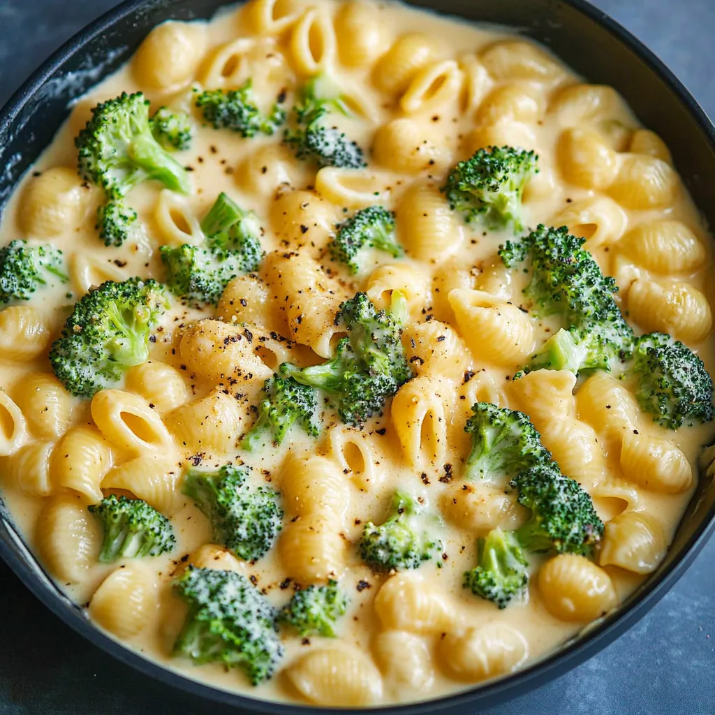 Un bol de macaronis au fromage couvert de brocoli.