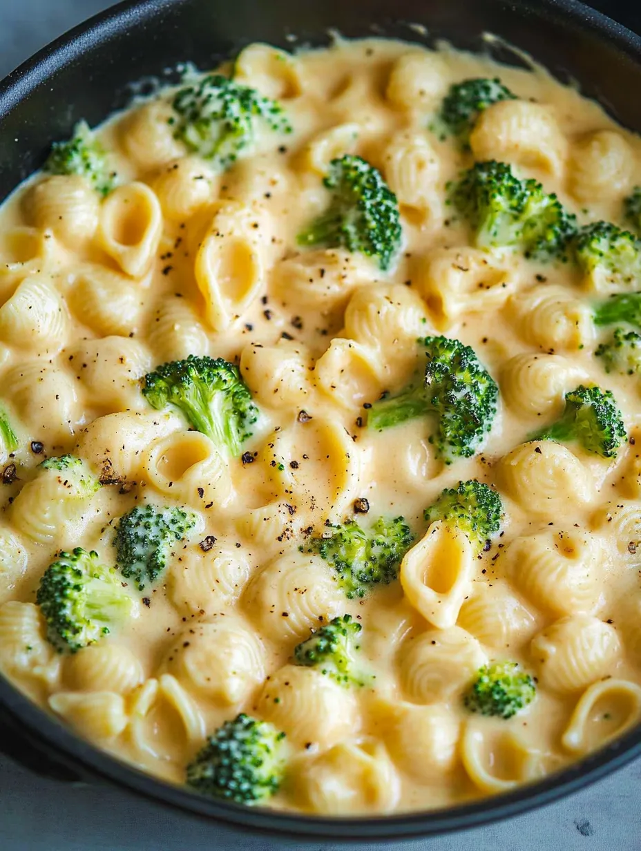Un bol de macaronis au fromage avec des brocolis.
