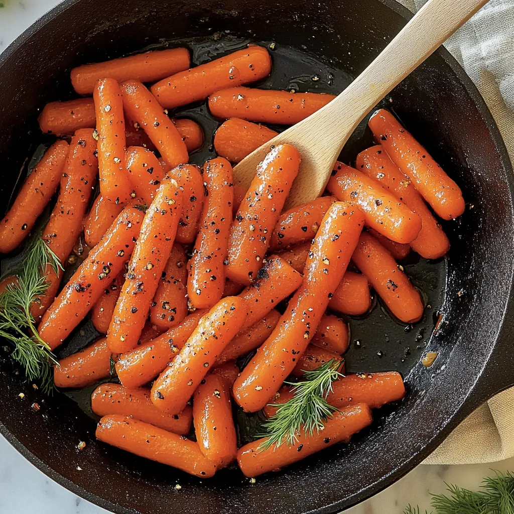 Des carottes dans une poêle avec une cuillère en bois.