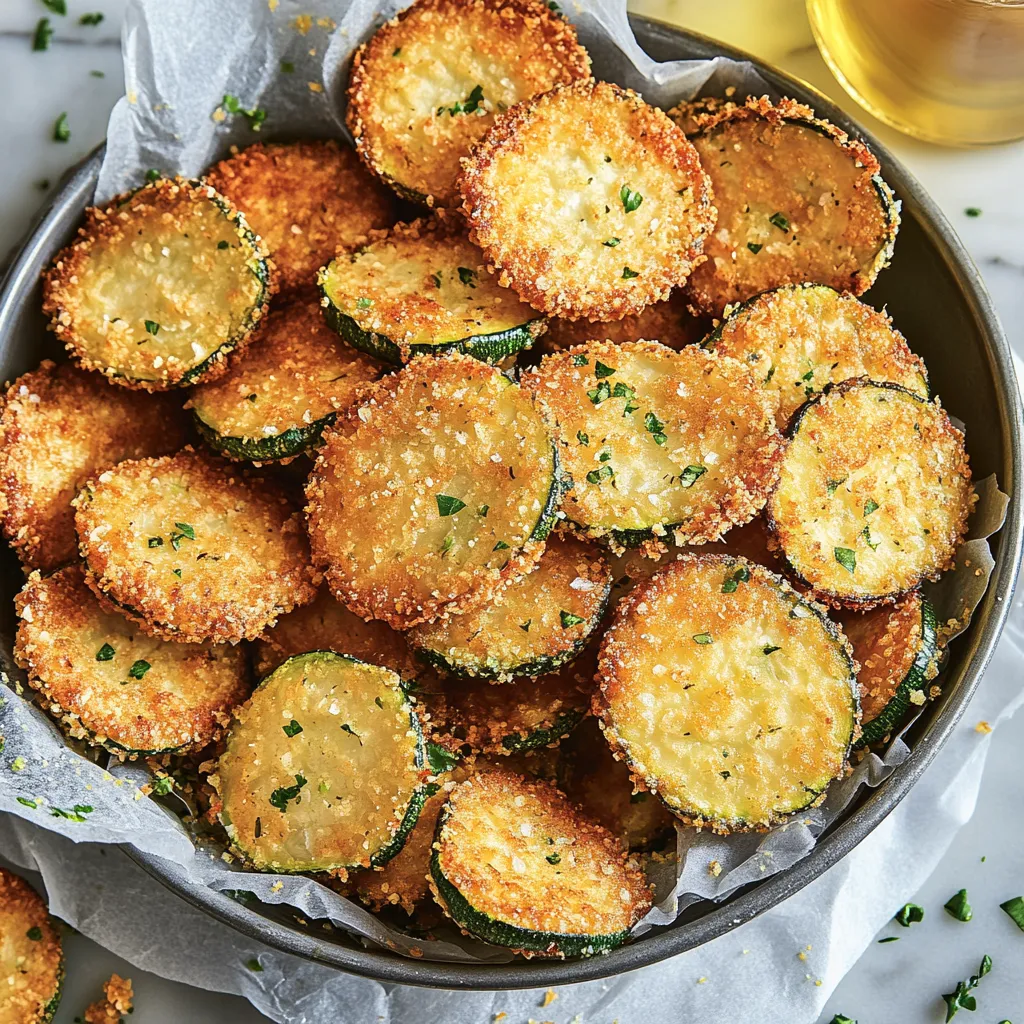 Un bol rempli de rondelles de courgette panées.