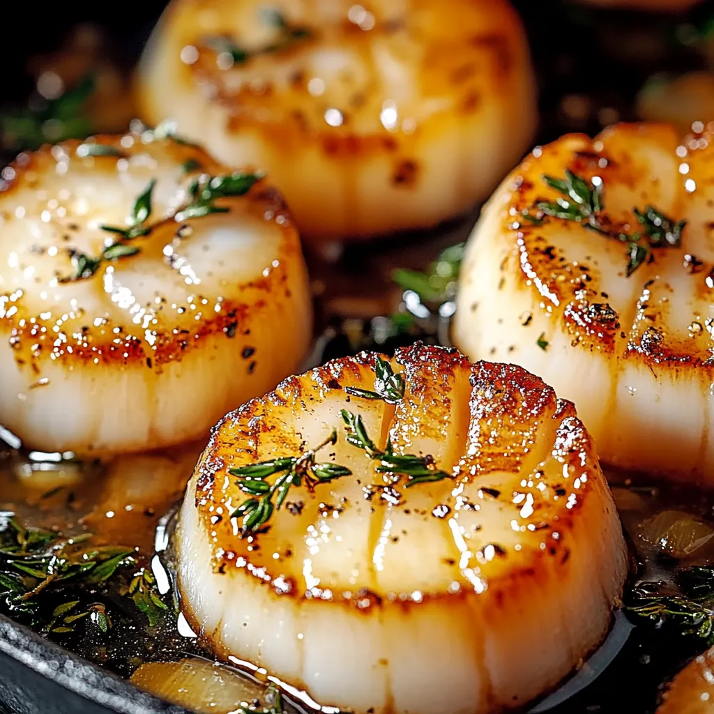 Poêle de coquilles cuites avec herbes fraîches.
