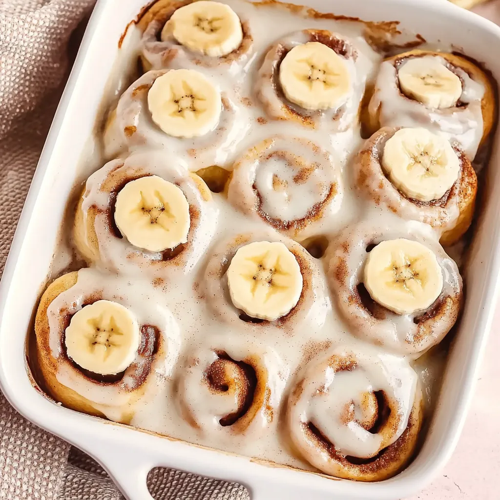 Un bol blanc rempli de tranches de banane et de roulés à la cannelle.
