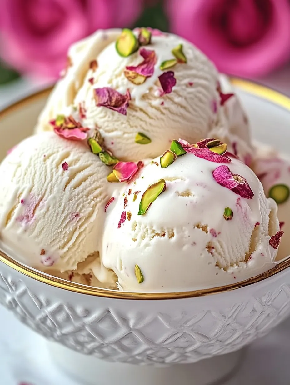 Un bol de glace surmonté de fleurs roses.
