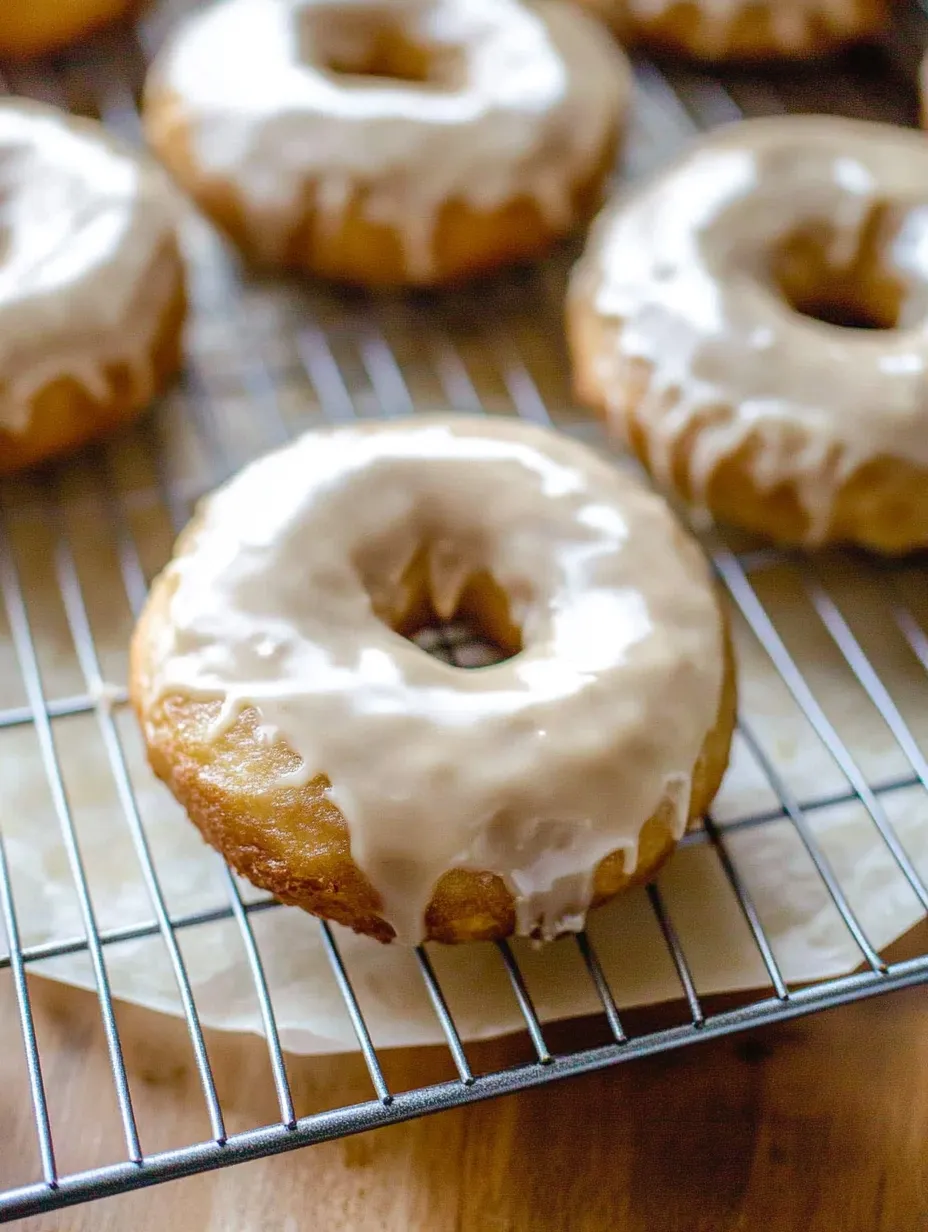 Un beignet glacé sur une grille à pâtisserie.