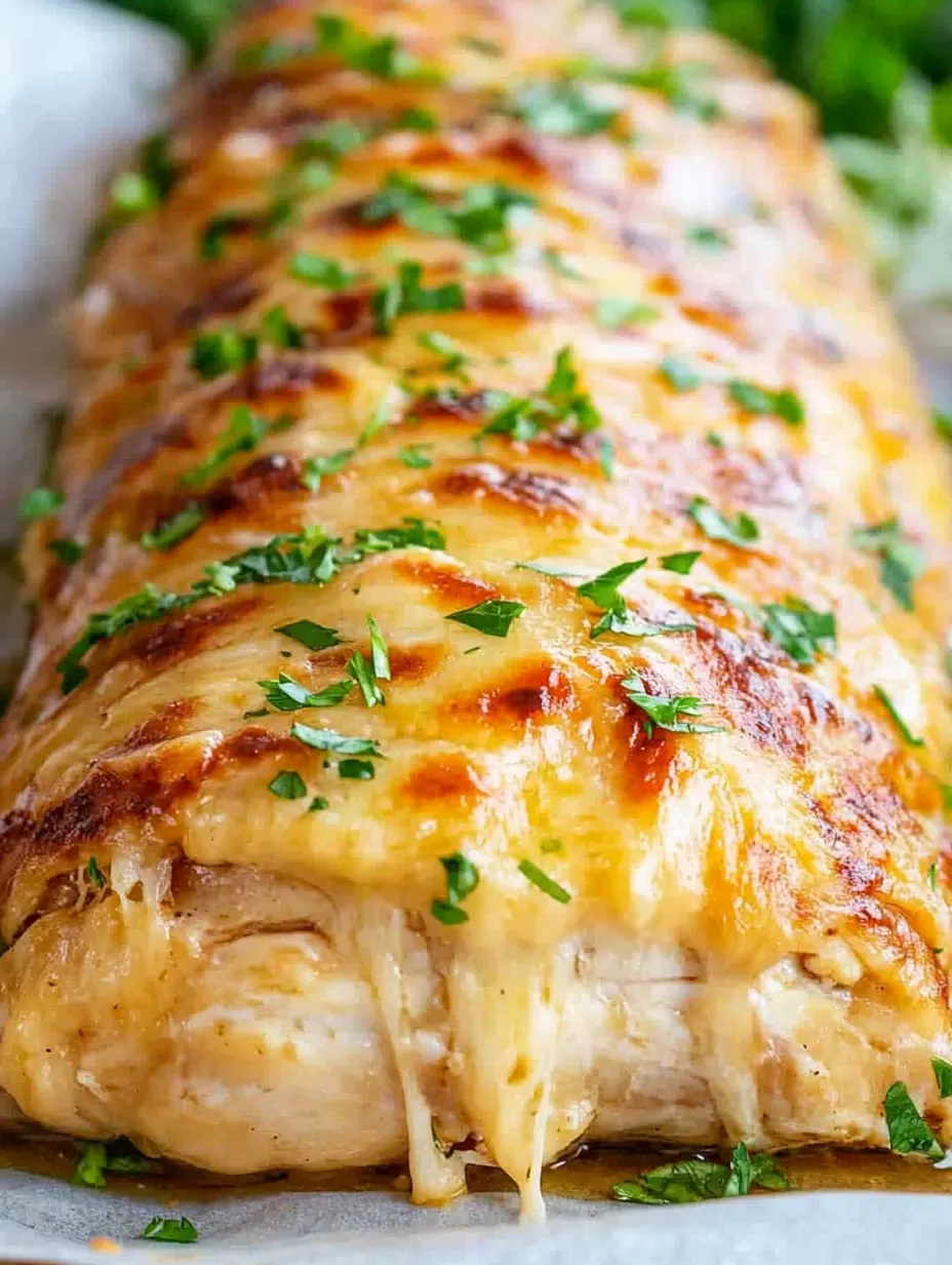 Un morceau garni avec du vert et du fromage dessus.