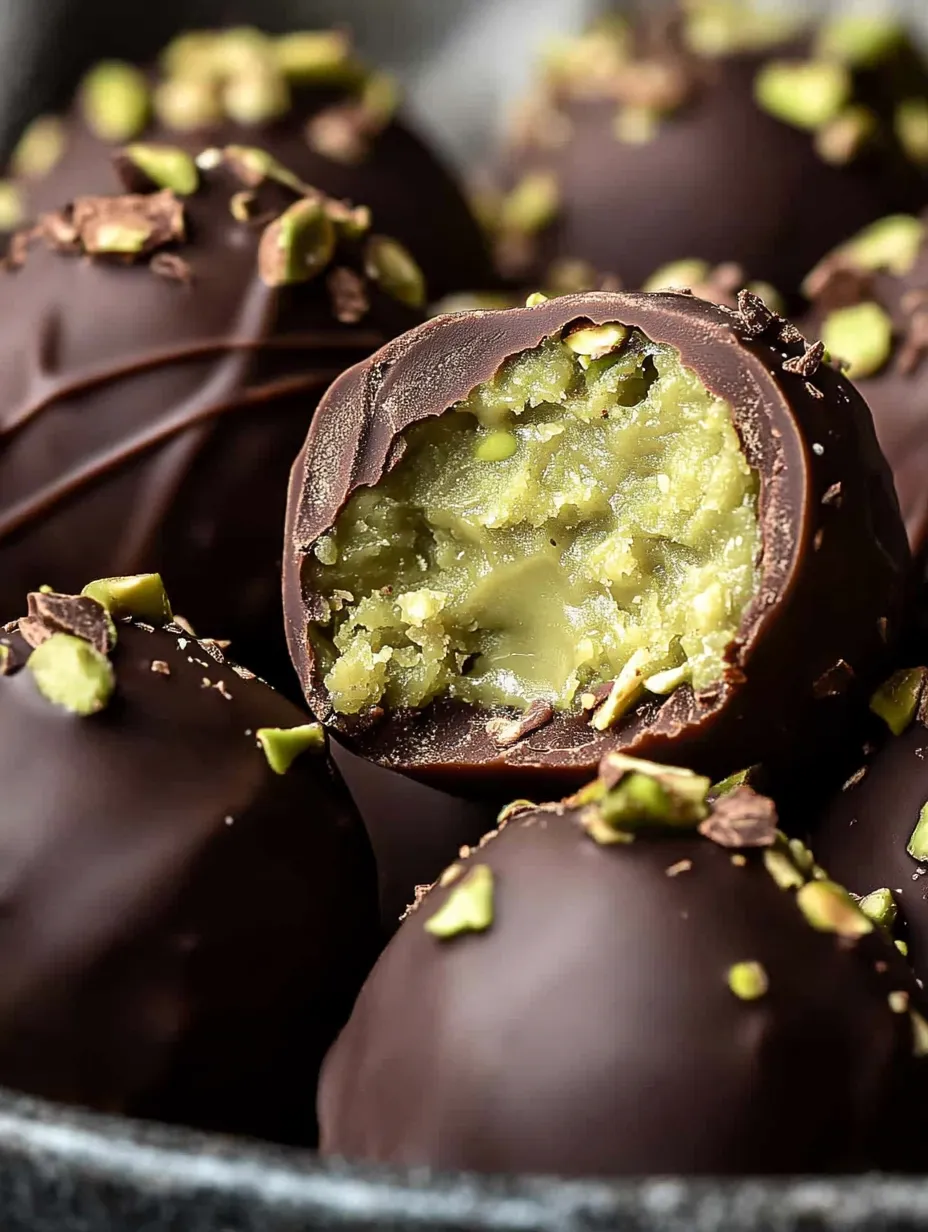 Une boule chocolat avec garniture verte.