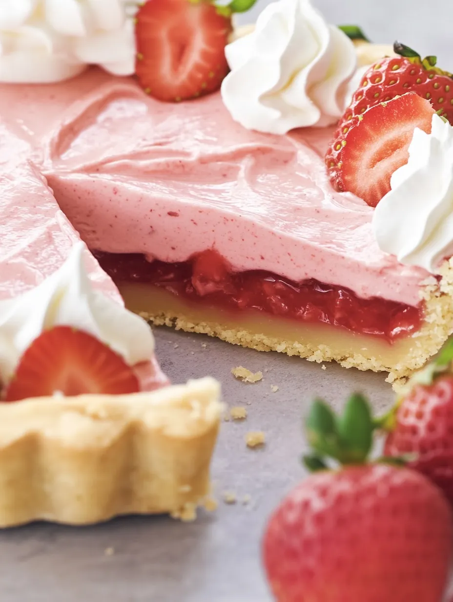 Une part de tarte façon cheesecake aux fraises.
