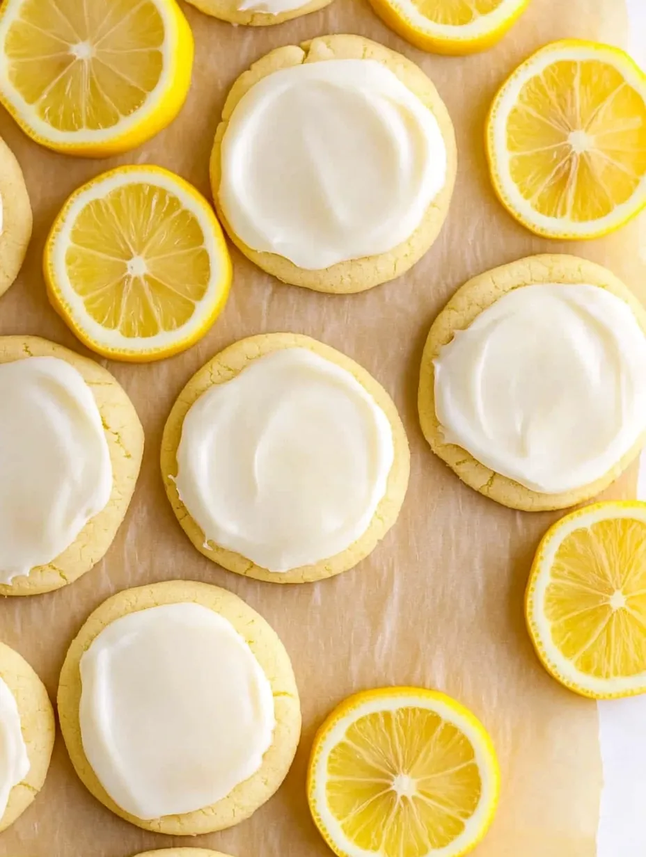 Biscuits au citron nappés d’un glaçage blanc.