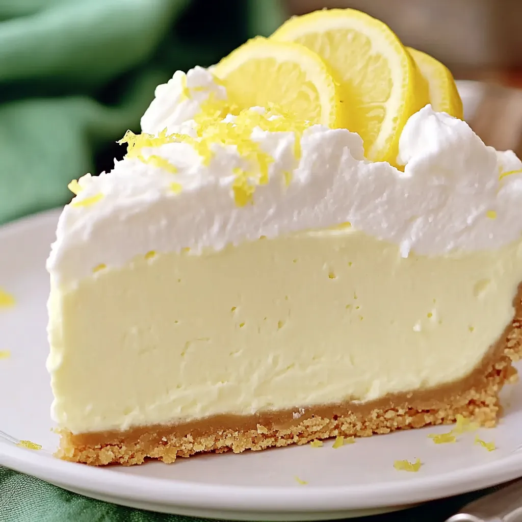 Une part de cheesecake citron sur une assiette blanche.