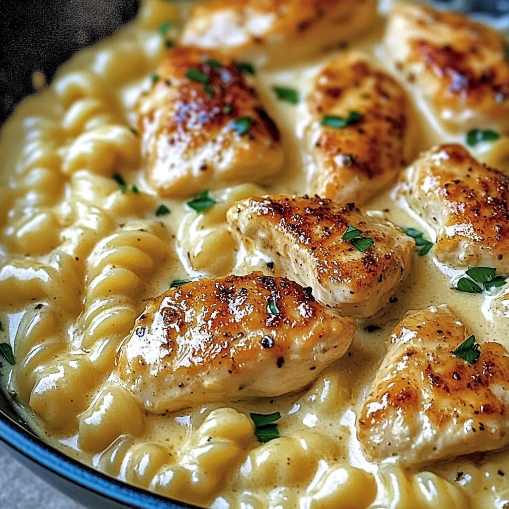 Un bol de poulet aux pâtes.