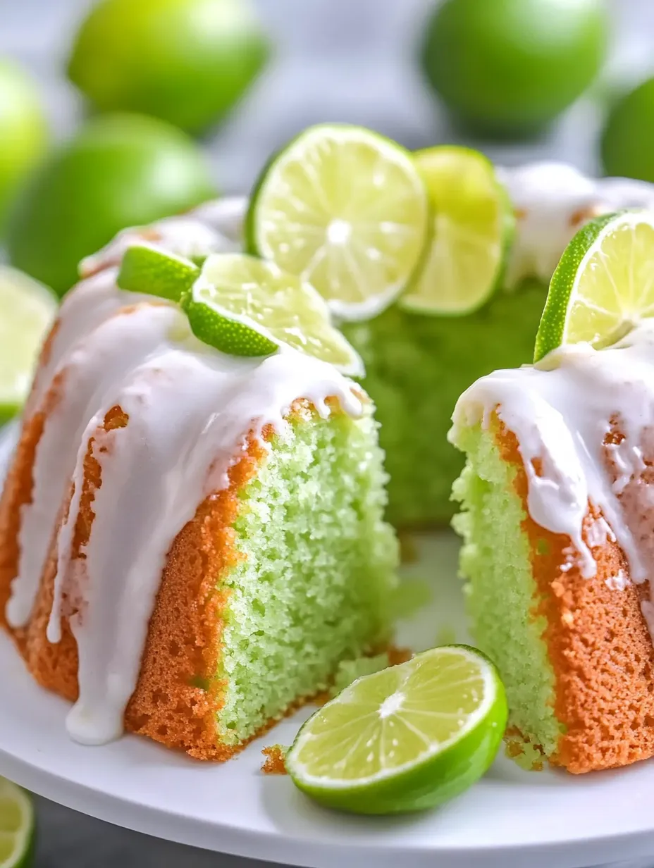 Un gâteau avec des tranches de citron vert sur le dessus.
