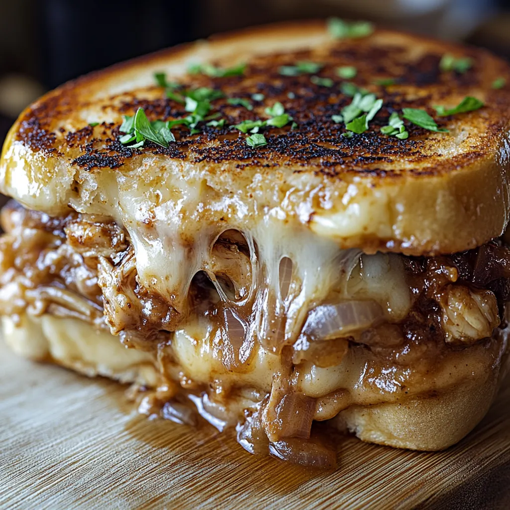Un sandwich avec viande et fromage sur une table en bois.